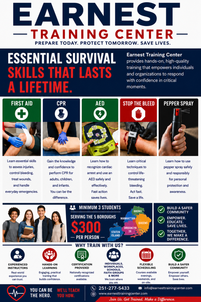Essential Survival Skills ( FA, CPR, AED, STB and OC Spray )